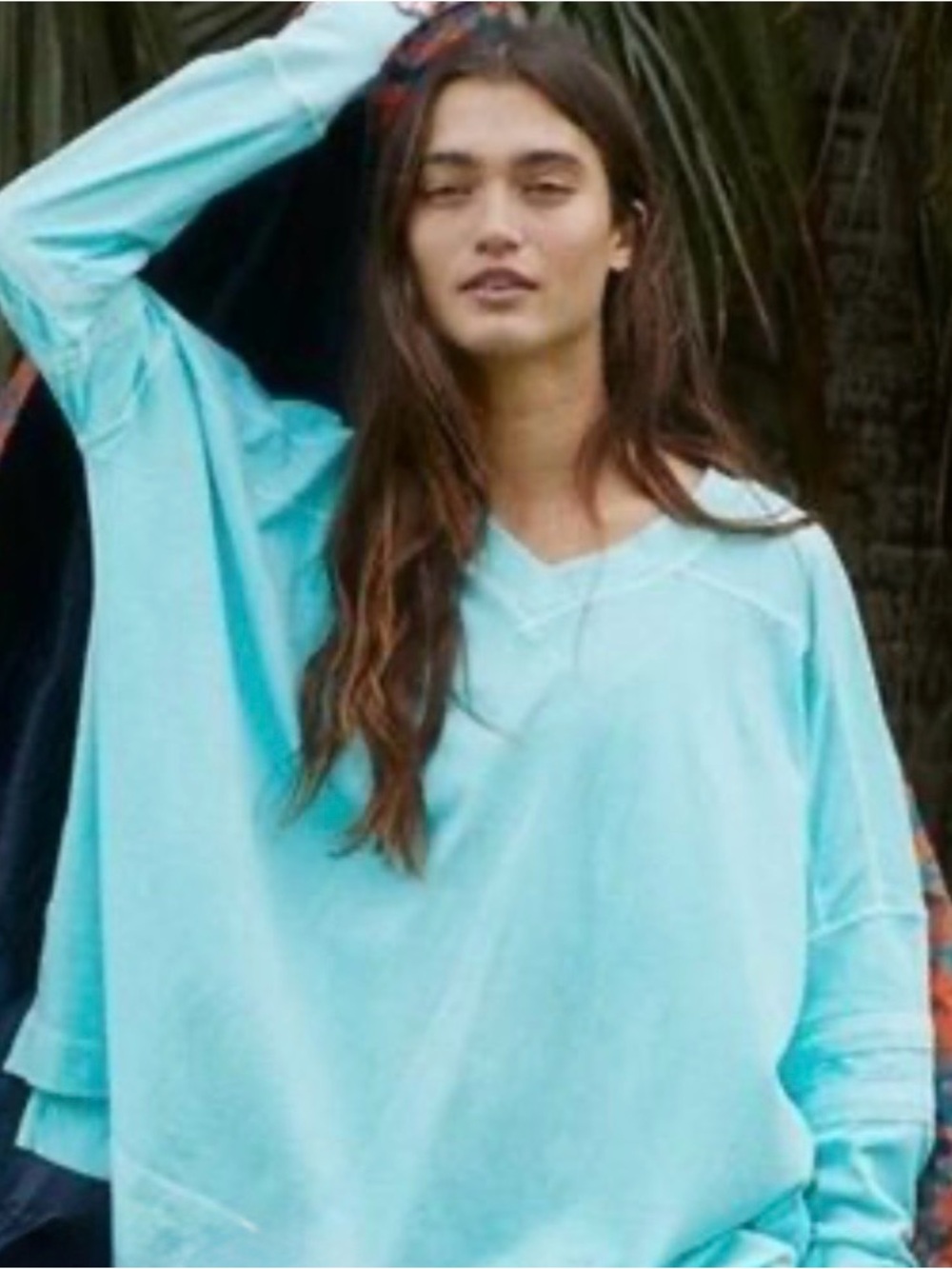 Free people movement Light Blue Oversized V-Neck Pullover XL